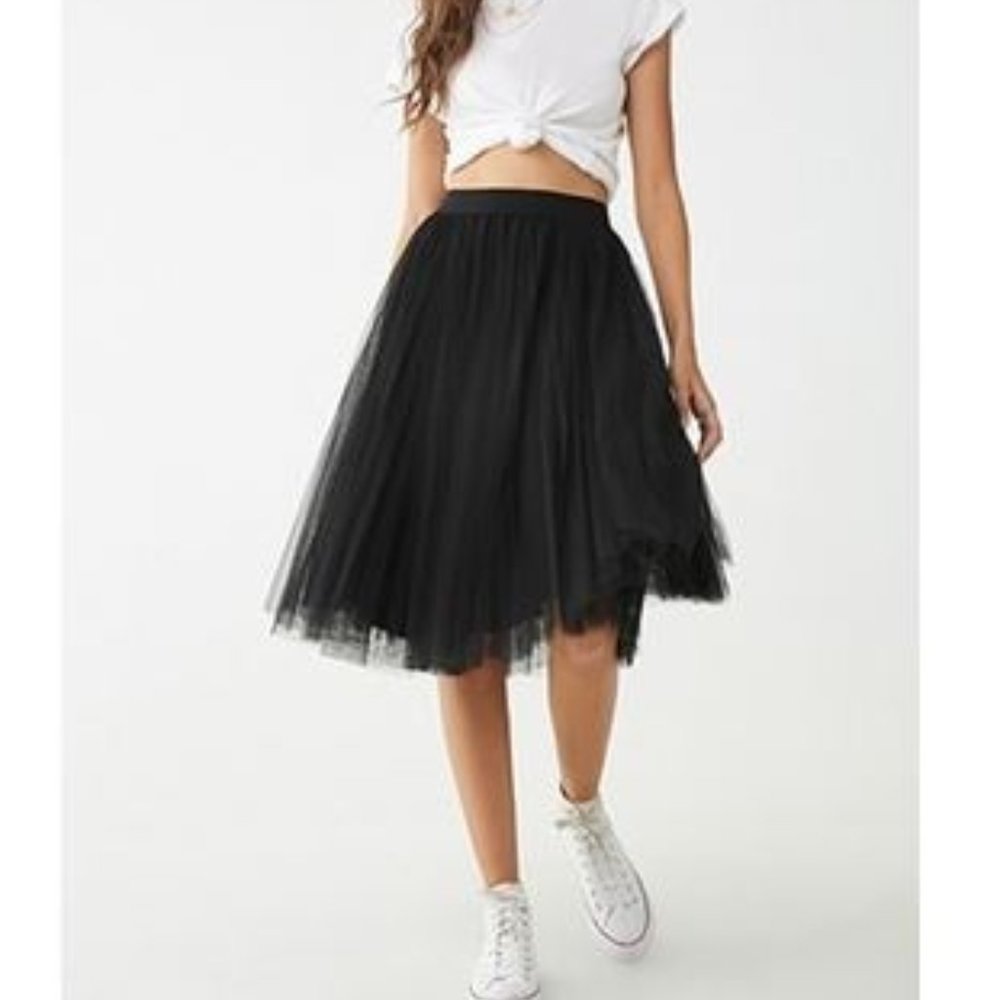 Forever 21 Black Midi Tulle Skirt